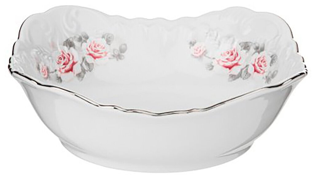 фото Салатник 17 см квадратный Cmielow "Рококо /Серая роза /платина" / 109865