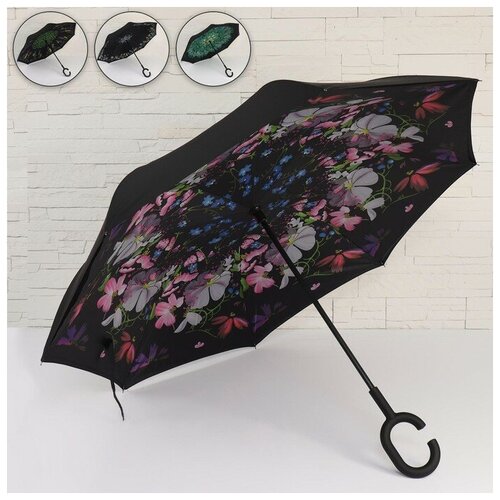 фото Зонт-наоборот, механический «цветочный принт», 8 спиц, r = 53 см, ручка кольцо, цвет микс
