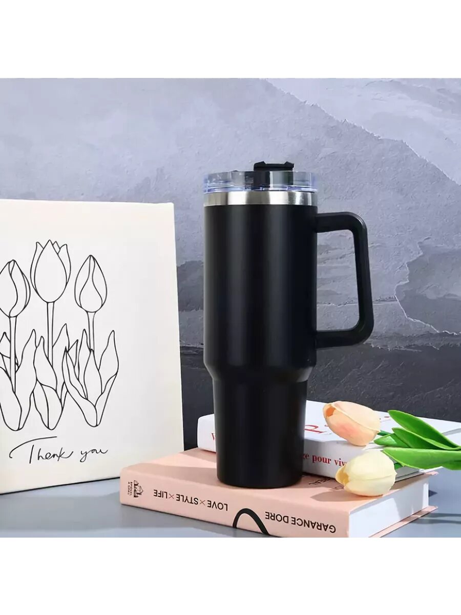 фото Термокружка термостакан с ручкой и трубкой 1,2 литра.