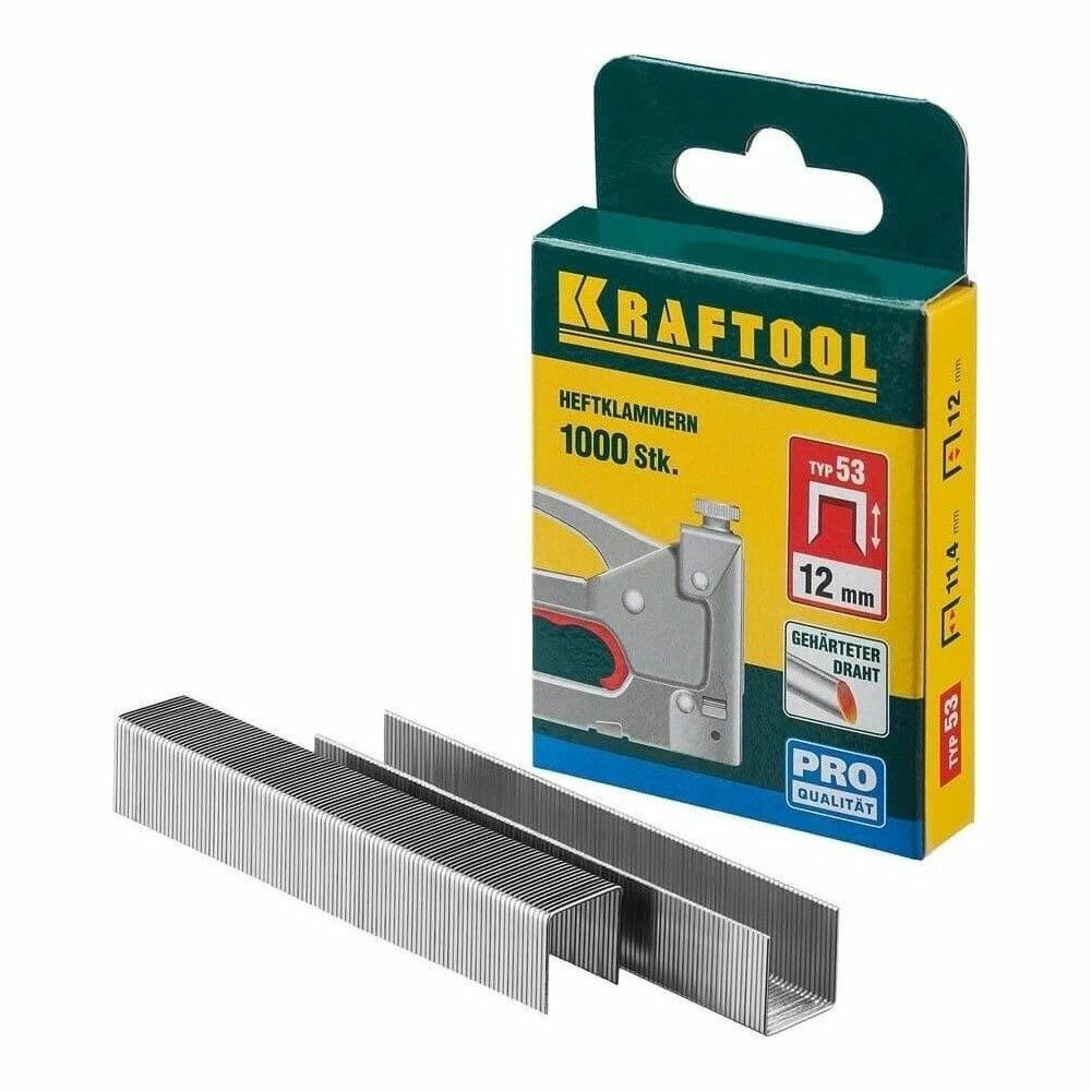 KRAFTOOL 12 мм скобы для степлера тонкие тип 53 (A / 10 / JT21), 1000 шт, супертвердые, 31670-12