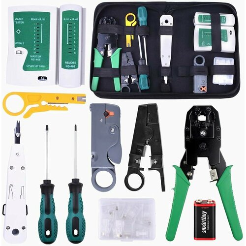 Набор инструментов сетевика 12 предметов LAN тестер стриппер кремпер обжимное устройство для RG458P8CRG11 У 2177₽