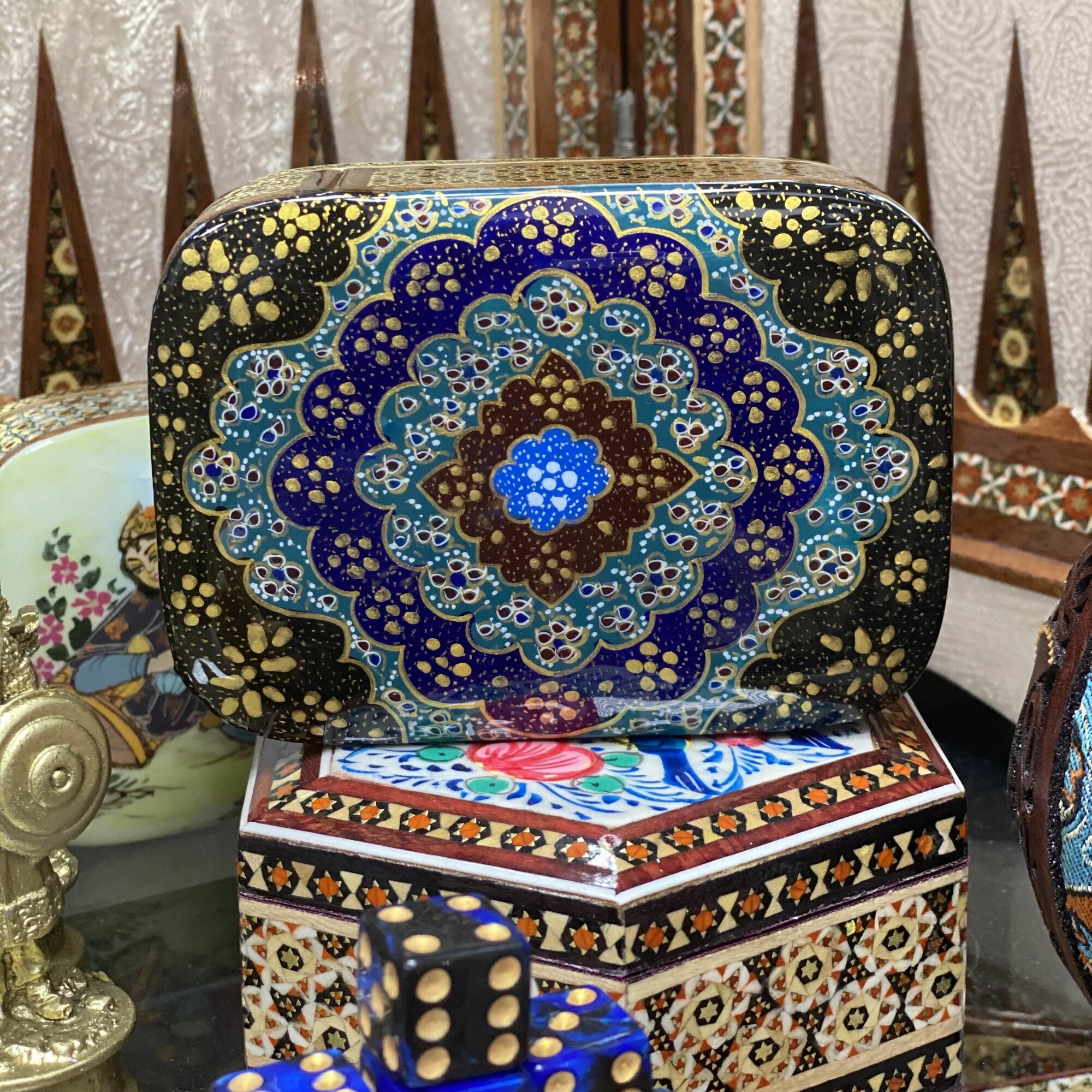 Чехол-футляр "Персидский Базар", дерево, инкрустация Хатамкари, ручная работа, для карт