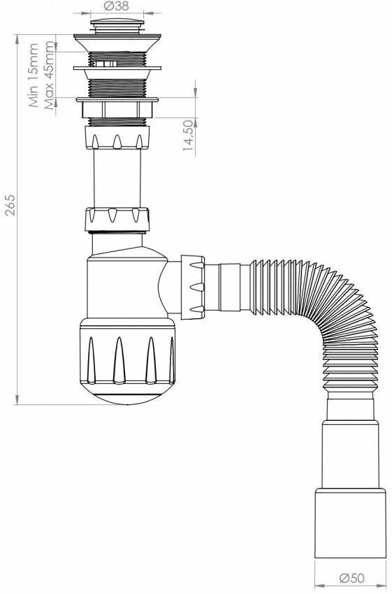 Сифон для раковины в ванной умывальника AV Engineering AVE129747, click-clack, бутылочный — фото 1