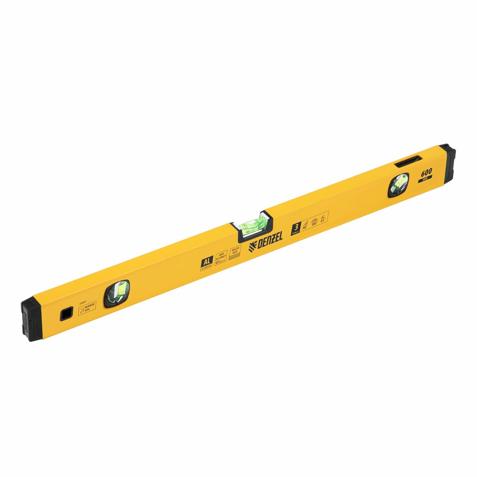Уровень строительный DENZEL алюминиевый магнитный фрезерованный 3 глазка (33691)