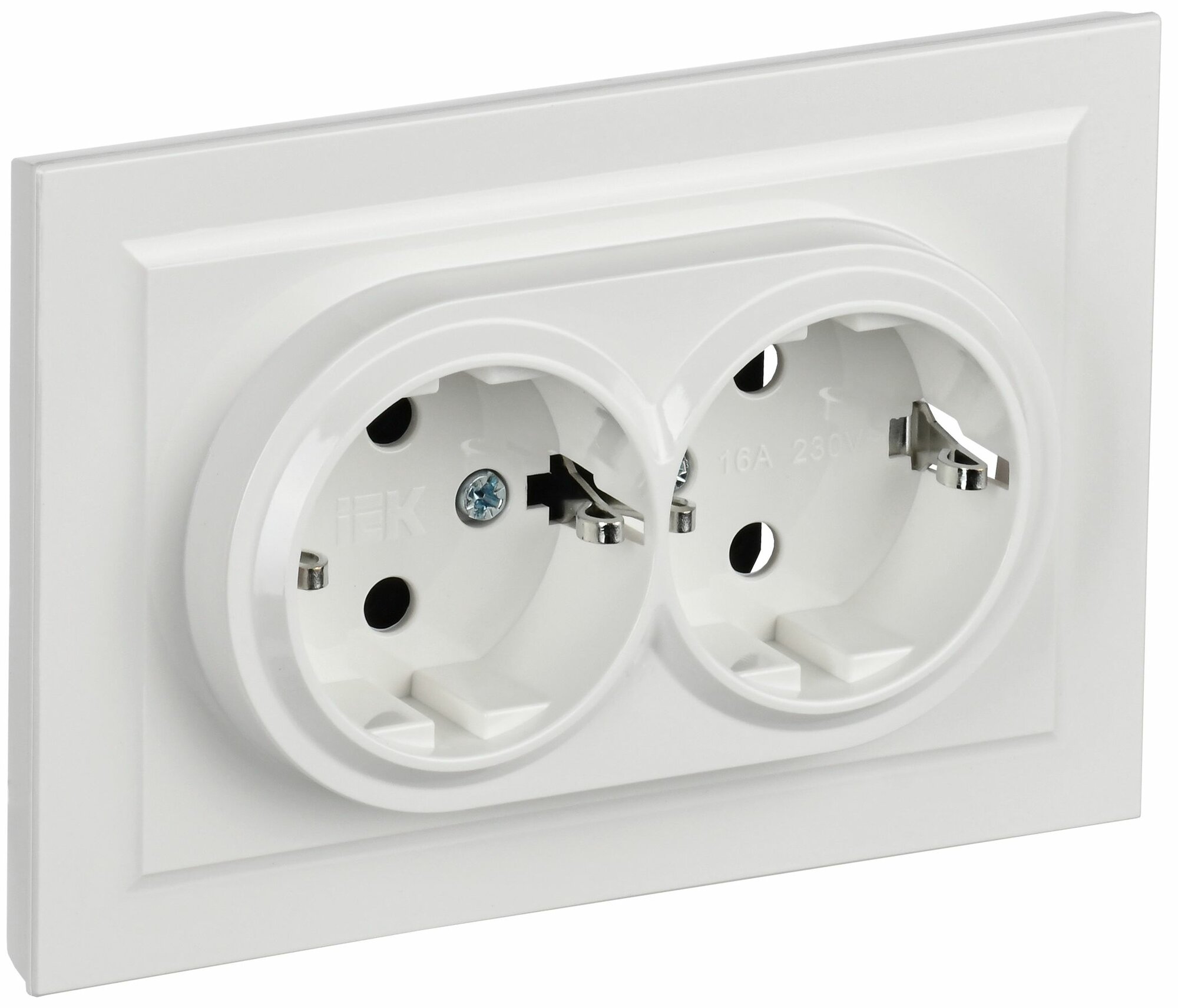 Розетка 2-м СП BRITE РС12-3-БрБ 16А в сборе с заземлением без защитных шторок белая IEK BR-R21-16-K01-F