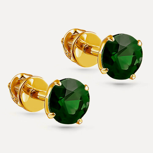 Изображение товара Серьги пусеты, желтое золото, 585 проба, изумруд
