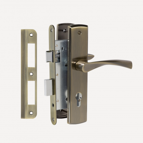 Изображение товара Замок врезной с ручками 7202 AB цвет: бронза. Современный вариант замка Заз ЗВ 7 (Зв4-6) МоторСич