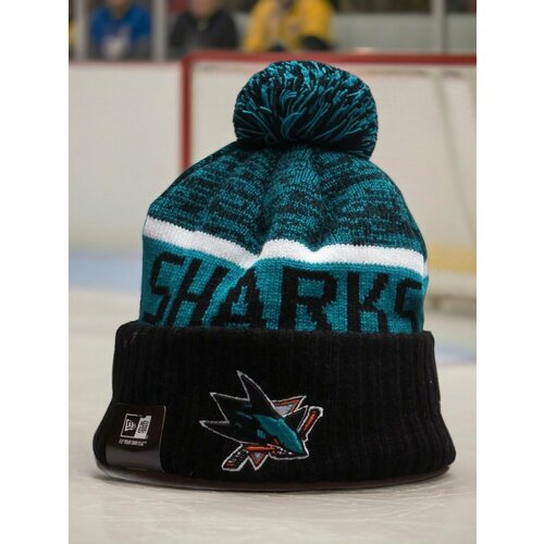фото Шапка new era sharks для мужчин, размер 55-60, черный/бирюзовый