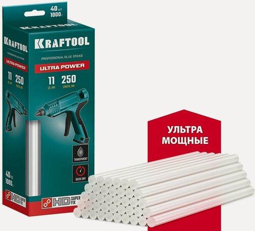 Изображение товара Ультрамощные клеевые стержни KRAFTOOL Ultra Power, 11 х 250 мм, 40 шт, прозрачные (06848-40)