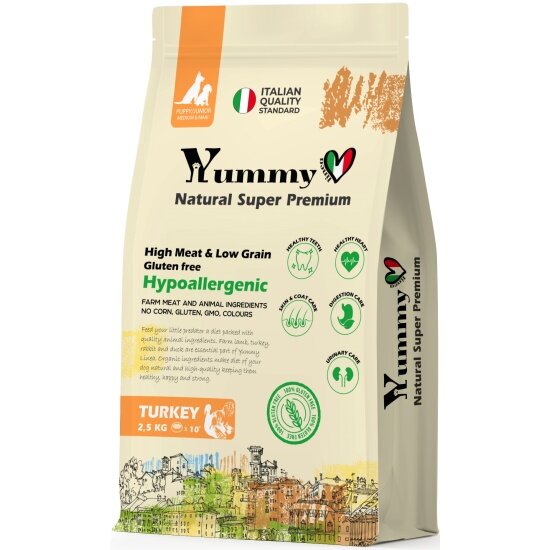 Корм сухой Yummy Linea для щенков и юниоров собак средних и крупных пород с индейкой 2.5кг