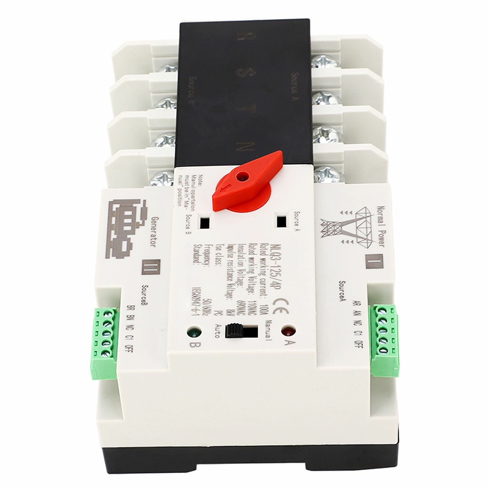 Двухполюсный автоматический переключатель с рельсового монтажом для генератора 100A AC110V функция автоматического переключения двух источников питания