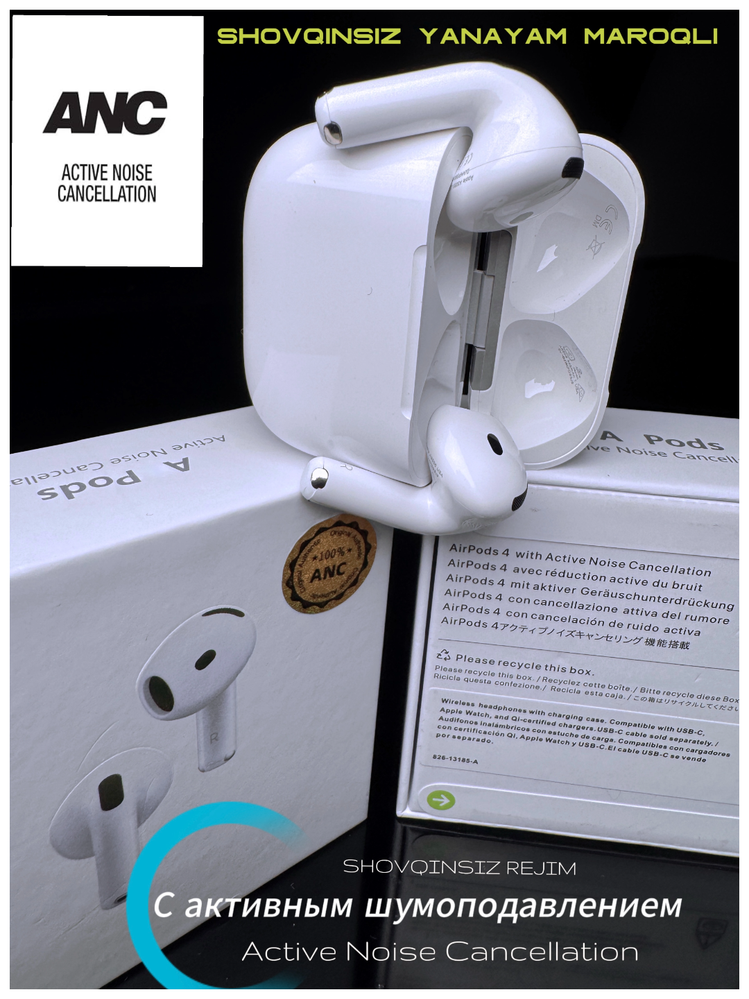Беспроводные наушники A Pods 4 ANC с шумоподавлением и чистым звуком стерео бас Для iPhone и Android — фото 1