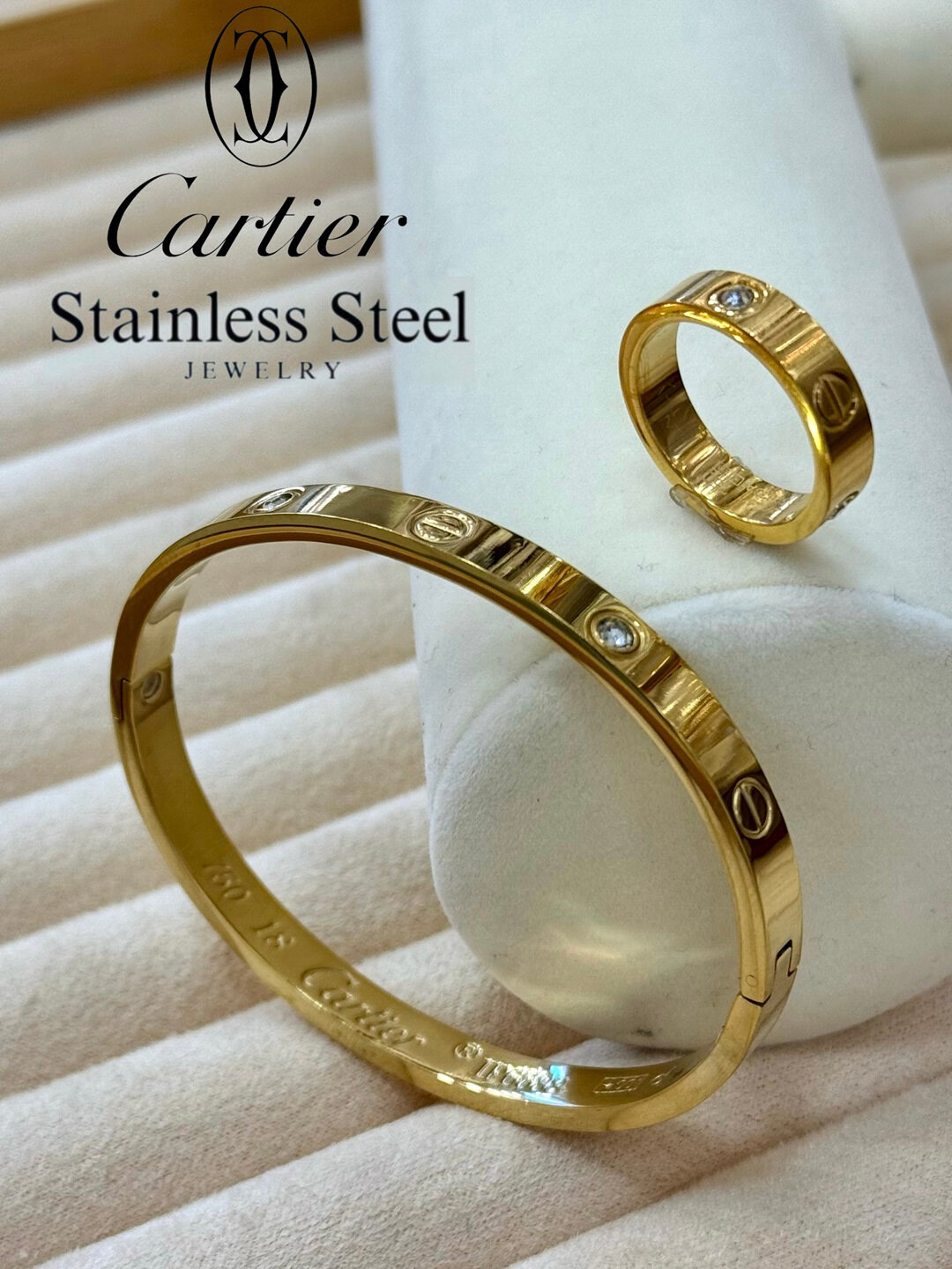 Браслет и кольцо "Stainless Steel", женская бижутерия, картье