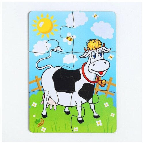 пазл huggeland корова Пазл «Корова на лугу», 6 элементов, размер детали: 5 × 4,6 см