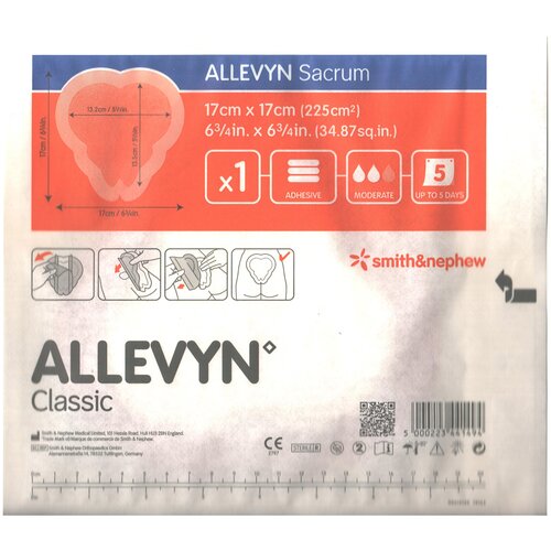 Allevyn Sacrum / Аллевин Сакрум - абсорбирующая самоклеящаяся повязка для ран в области крестца 17 х 17 см 1 шт