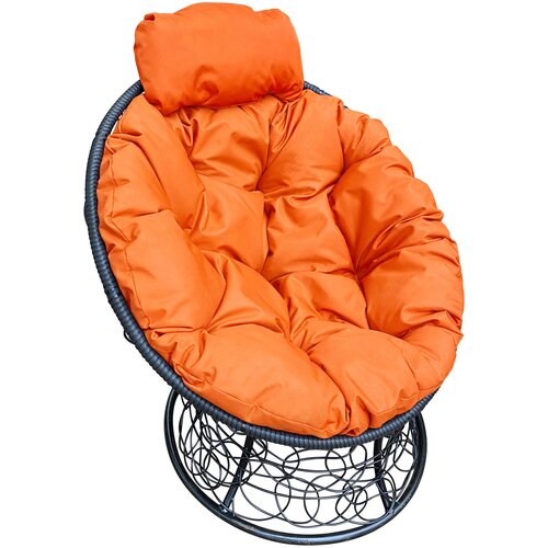 Кресло m-group папасан мини ротанг чёрное, оранжевая подушка