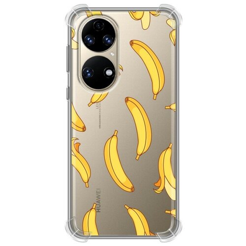 Полупрозрачный дизайнерский силиконовый с усиленными углами чехол для Huawei P50 Pro Прозрачные бананы
