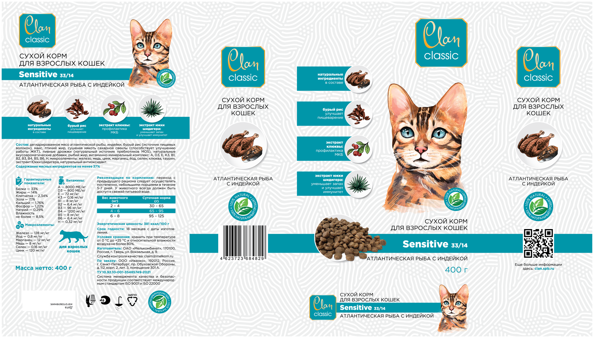Сухой корм CLAN CLASSIC Sensitive-33/14 атлантическая рыба/индейка для кошек с чувствительным пищеварением 0,4кг - фотография № 3