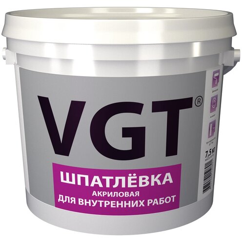 Шпатлевка VGT акриловая для внутренних работ, белый, 7.5 кг