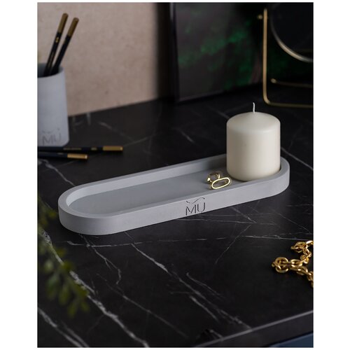 Поднос декоративный кухонный Lora M, 30x10 см, бетон, белый матовый