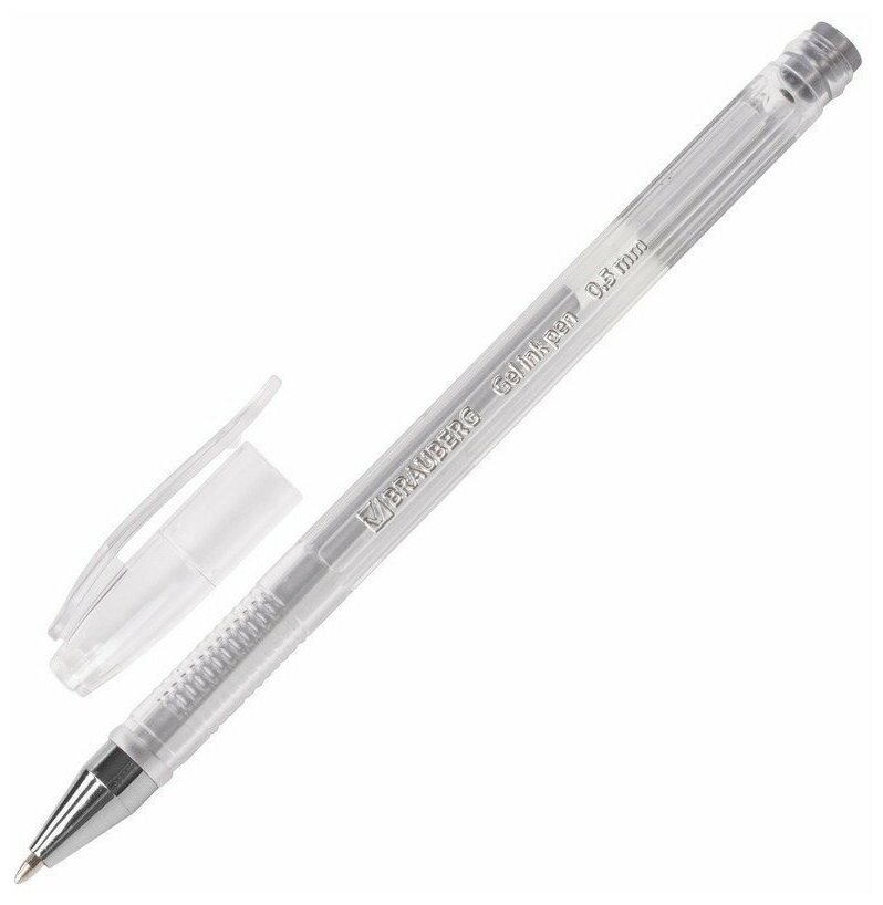 Ручка гелевая BRAUBERG "Jet", корпус прозрачный, узел 0,5 мм, линия 0,35 мм, серебристая