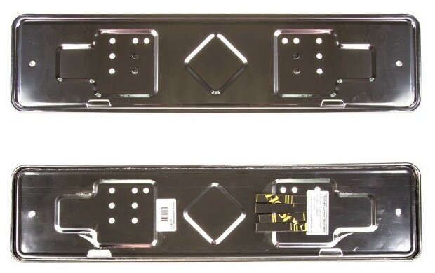 Рамка для номера металл под болт нерж. сталь без надписи SKYWAY+противошумные полоски 1шт, S04101005