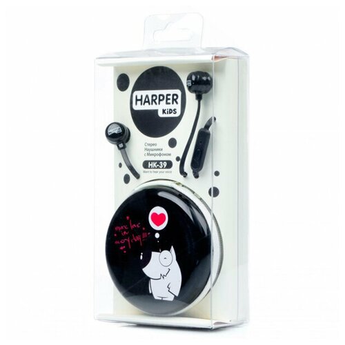 Наушники Harper KIDS HK-39 проводные вакуумные микрофон 35 мм 96 дБ кейс черные 918₽