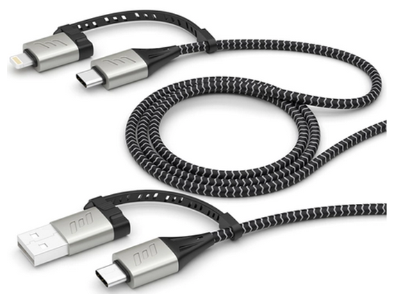 Кабель Deppa , 4 в 1: Lightning, USB-C - USB-C, USB-A, алюминий, нейлон, 1.2 м, 3 А, черный