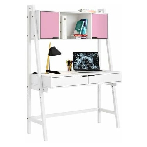 Стол письменный Polini kids Mirum 1446 высокий с полкой, белый/двери розовые