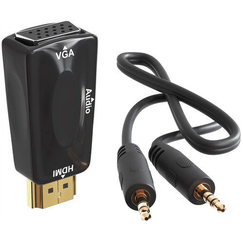 Переходник/адаптер GSMIN A21 HDMI - VGA + mini-jack 3.5 mm, 1 шт., черный адаптер переходник конвертер gsmin a21 hdmi vga аудио кабель в комплекте белый