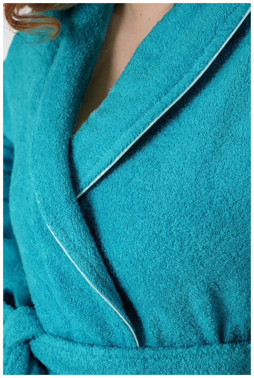 Халат махровый Everliness женский шалька+кант цвет бирюза, размер 60 - фотография № 7