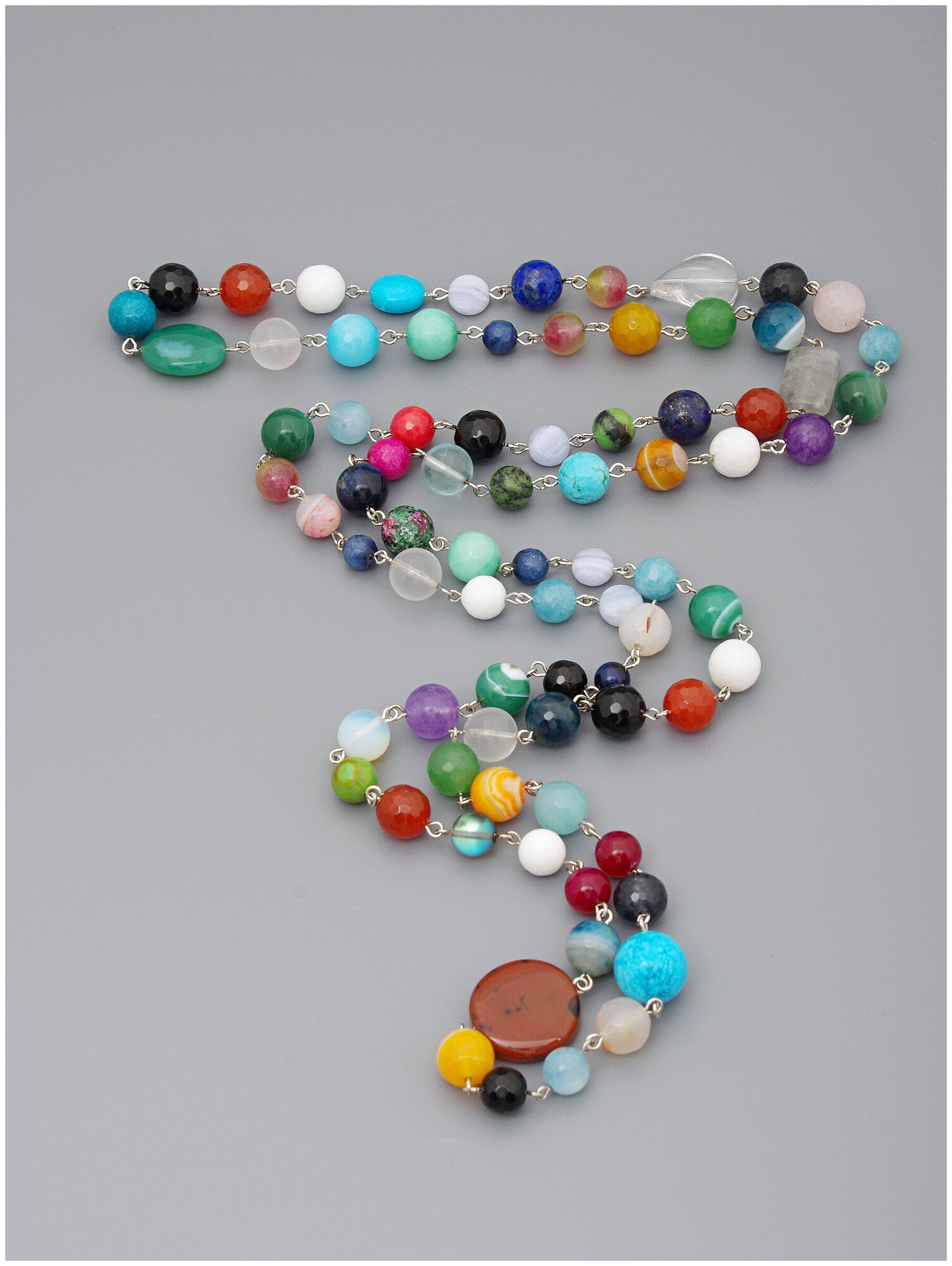 Бусы ЖемАрт, агат, сердолик, кварц, длина 140 см, серебряный, мультиколор — фото 1
