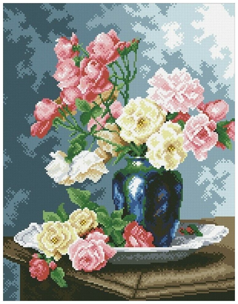 Ваза с садовыми розами #М-253 Паутинка Набор алмазная мозаика 35 x 45 см