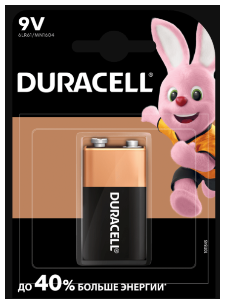Батарейка DURACELL Basic, 6LR61 (крона), Alkaline, 1 шт., в блистере, 9 В