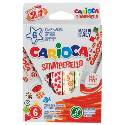 Фломастеры-штампы двусторонние Carioca Stamp Markers, 06цв, смываемые, картон, европодвес