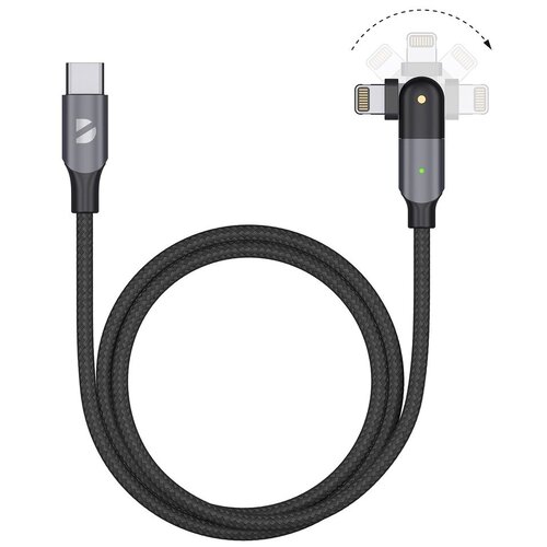 Дата-кабель USB-C - Lightning, поворотный, 180˚, PD, USB 2.0, 3A, 1.2м, алюминий, нейлон, черный, De, Deppa 72331 кабель usb c lightning с функцией быстрой зарядки power delivery для устройств apple 100вт 3а 1 м ks is