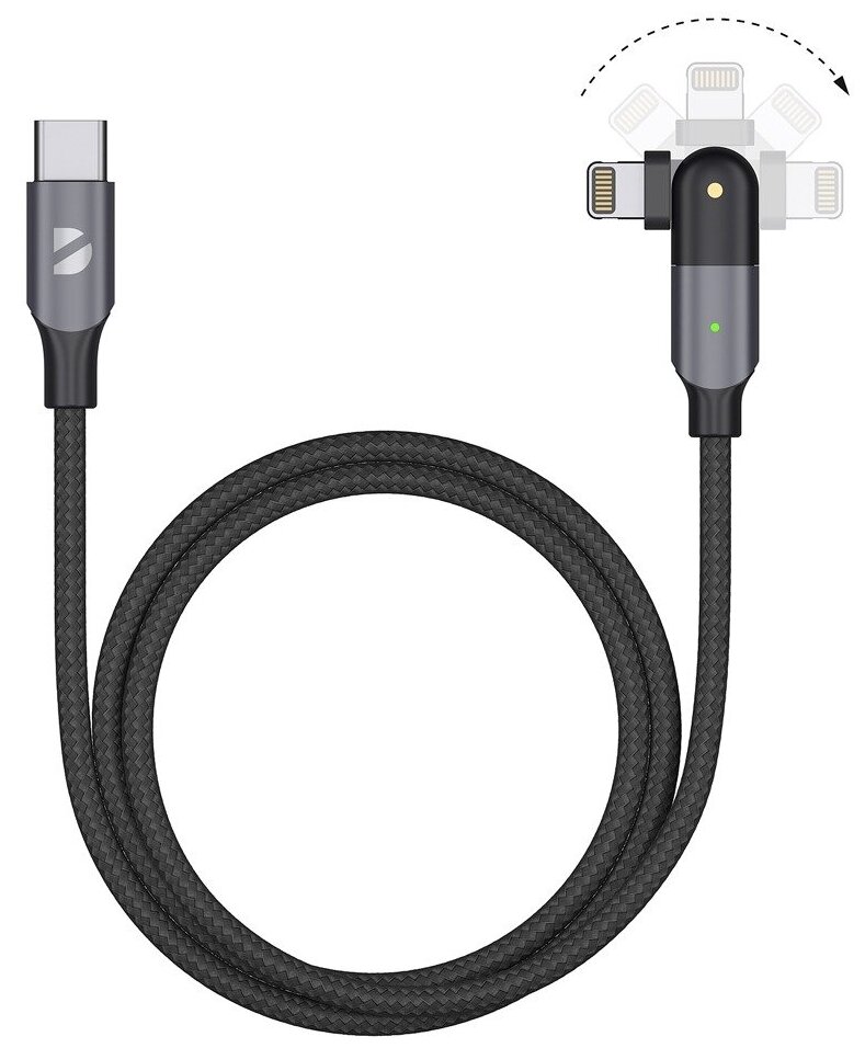 Кабель Deppa (72331) USB-C - Apple 8-pin черный 1,2 м поворотный, 180°, PD, USB 2.0, 3A