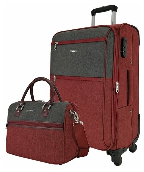 Набор: чемодан + дорожная сумка De lerto. 6089 red grey 22/14