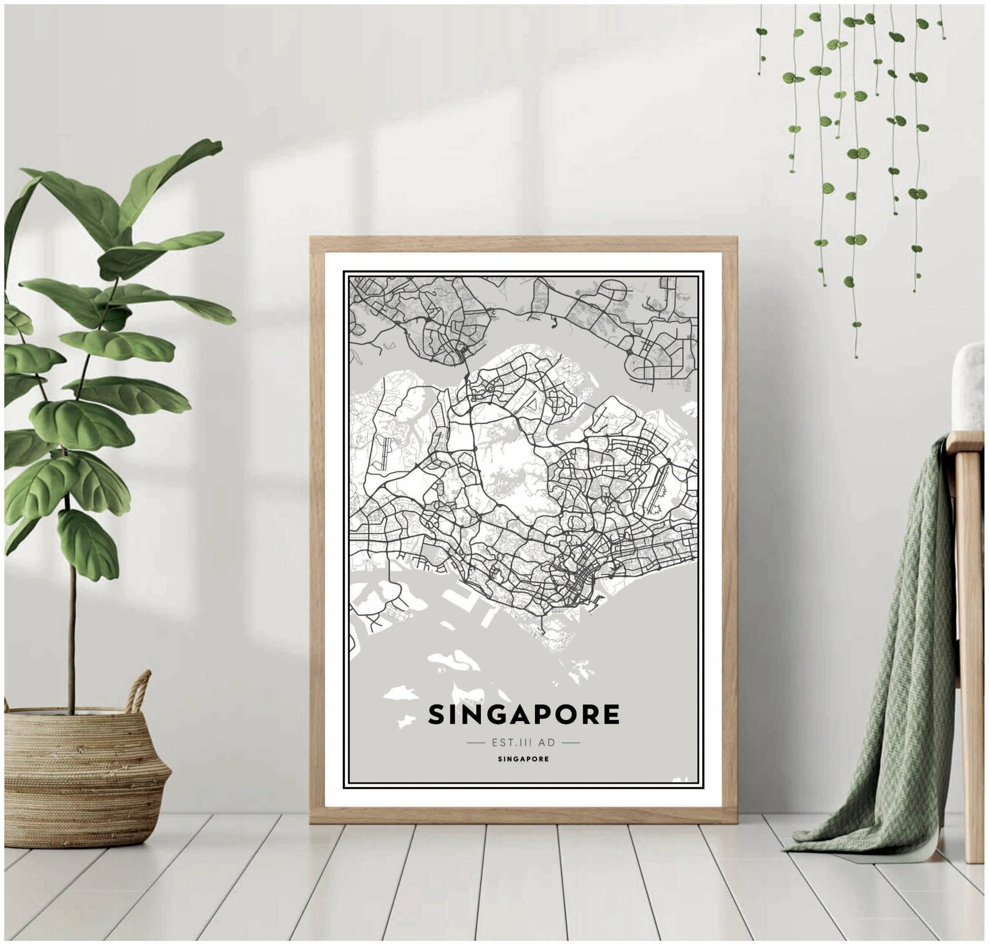 Постер без рамки "Сингапур. Карта города" 30*40 в тубусе / Картина для интерьера / Плакат / Постер на стену / Интерьерные картины
