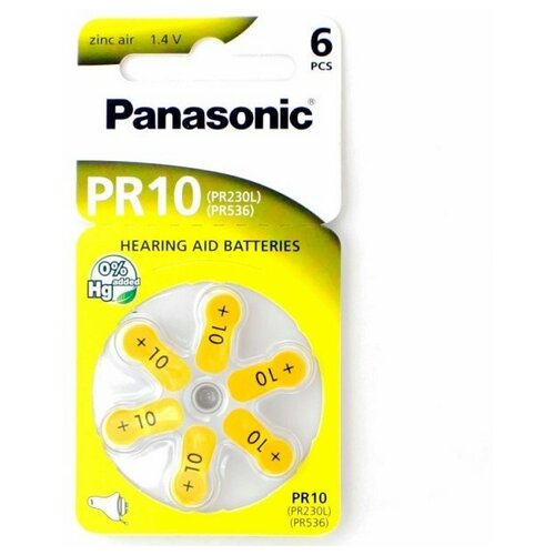 Батарейки Panasonic PR10 (PR70) для слуховых аппаратов (6 шт) аккумулятор для слуховых аппаратов a10 10a za10 10 s10 pr70 rayovac peak zinc air 10 a10