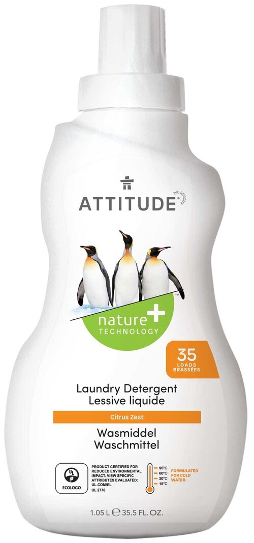 Жидкость для стирки ATTITUDE Citrus Zest, 1.05 кг, 1.04 л, для синтетических тканей, для цветных тканей