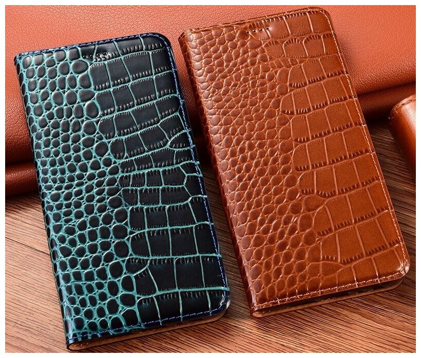 Чехол-книжка MyPads Premium Croco di lusso для Infinix Note 30 из импортной, натуральной кожи теленка, с фактурной прошивкой рельефа кожи крокодила. — фото 1