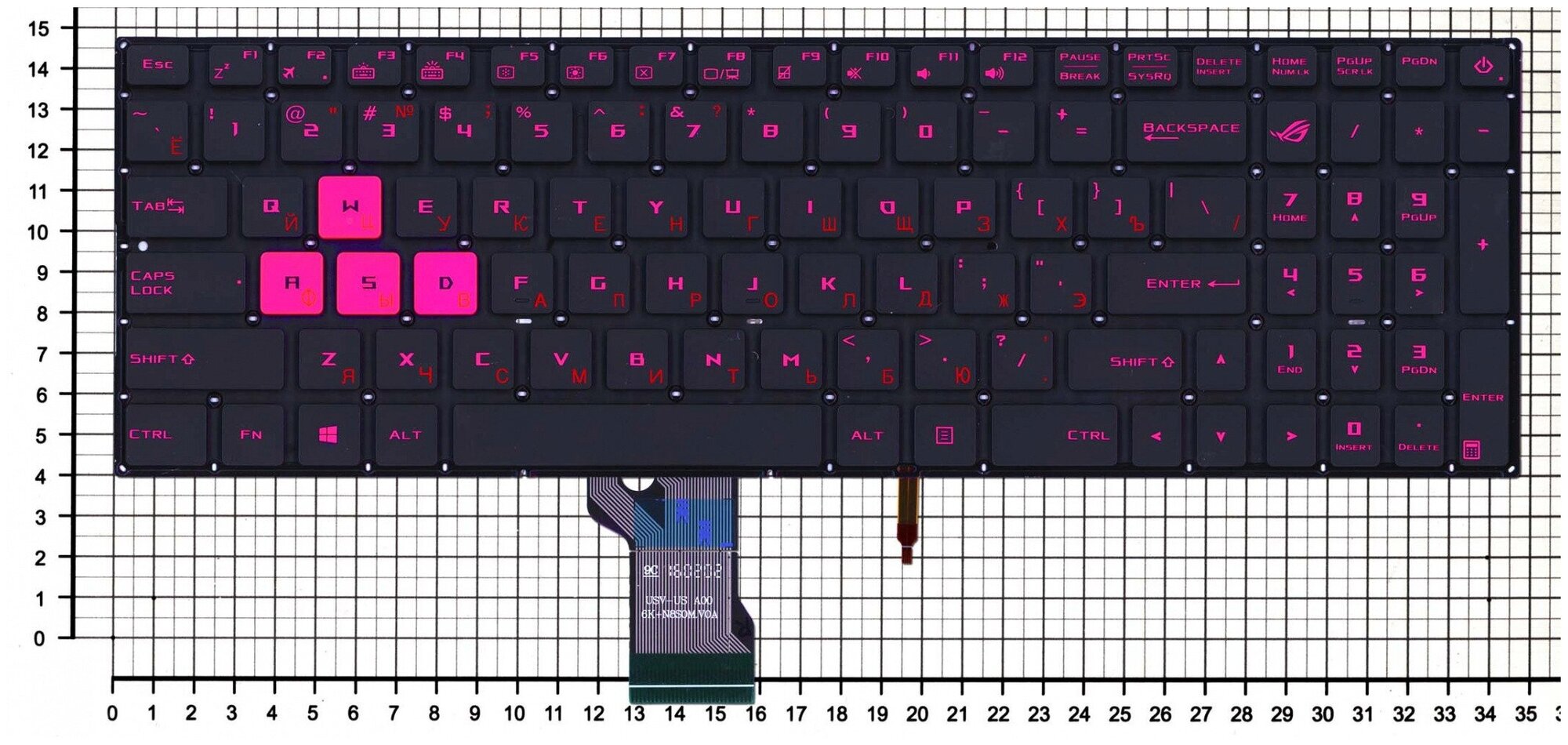 Клавиатура для ноутбука Asus ROG GL502VT черная без рамки с подсветкой с красными кнопками