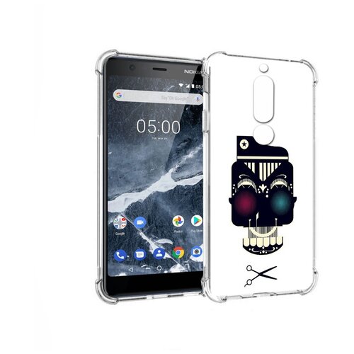 Чехол задняя-панель-накладка-бампер MyPads черно белый скелет с яркими глазами для Nokia 5.1 противоударный