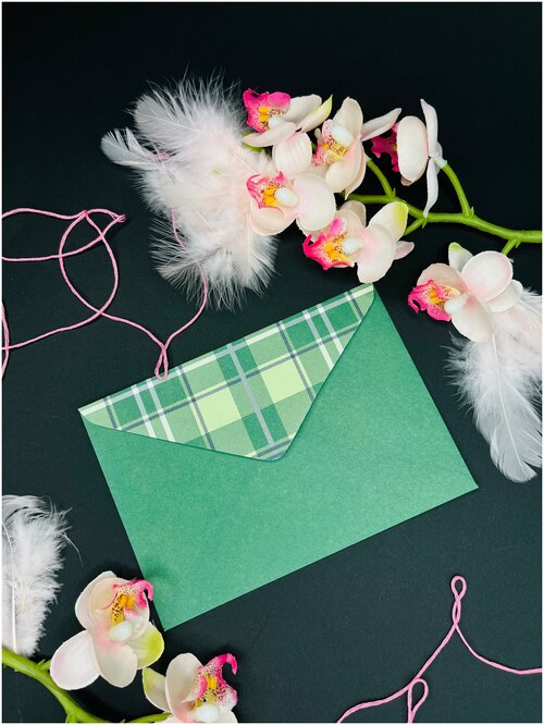 Конверт бумажный с рисунком, клеевым слоем, почтовый, подарочный, размер 16х11,4 см, цвет: зеленый, комплект 10 шт