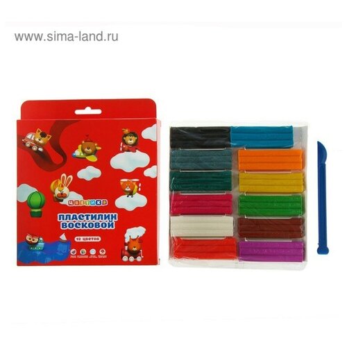Пластилин мягкий (восковой), 12 цветов, 180 г, 