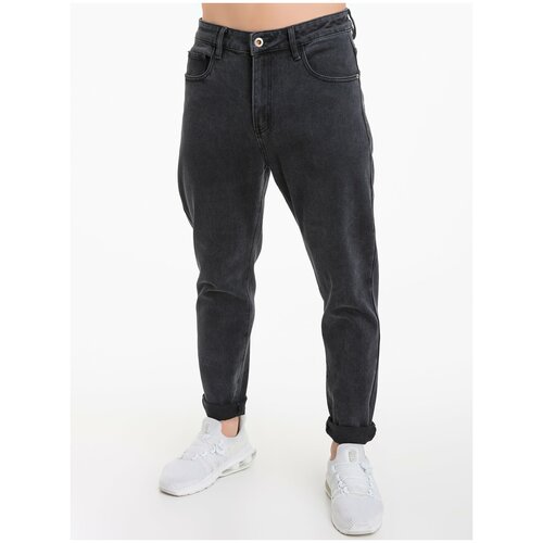 Джинсы зауженные MKJeans, свободный силуэт, средняя посадка, стрейч, размер 32, черный