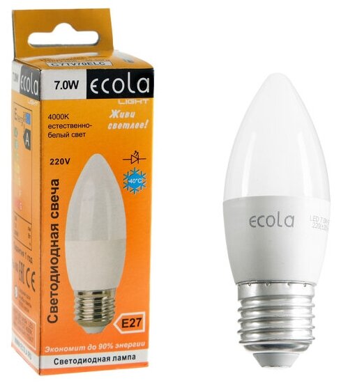 Лампа светодиодная Ecola Light candle, E27, 7 Вт, 4000 K, 103x37 мм
