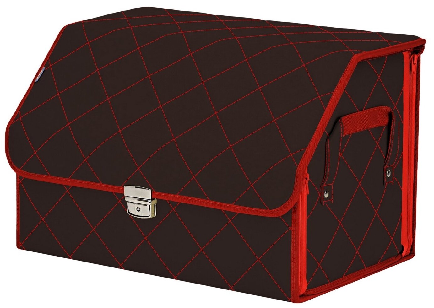 Органайзер-саквояж в багажник "Союз Премиум" (размер L). Цвет: коричневый с красной прострочкой Ромб.
