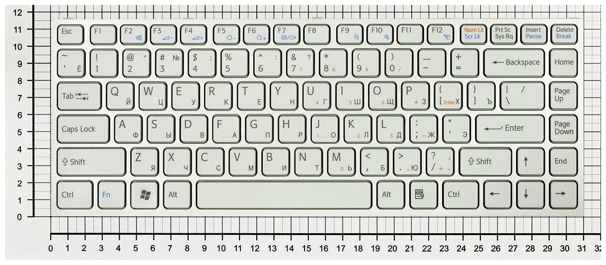 Клавиатура для ноутбука Sony Vaio NSK-S8S0R белая с серебристой рамкой